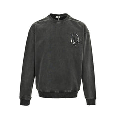 Embroidered logo washed crew neck sweatshirt